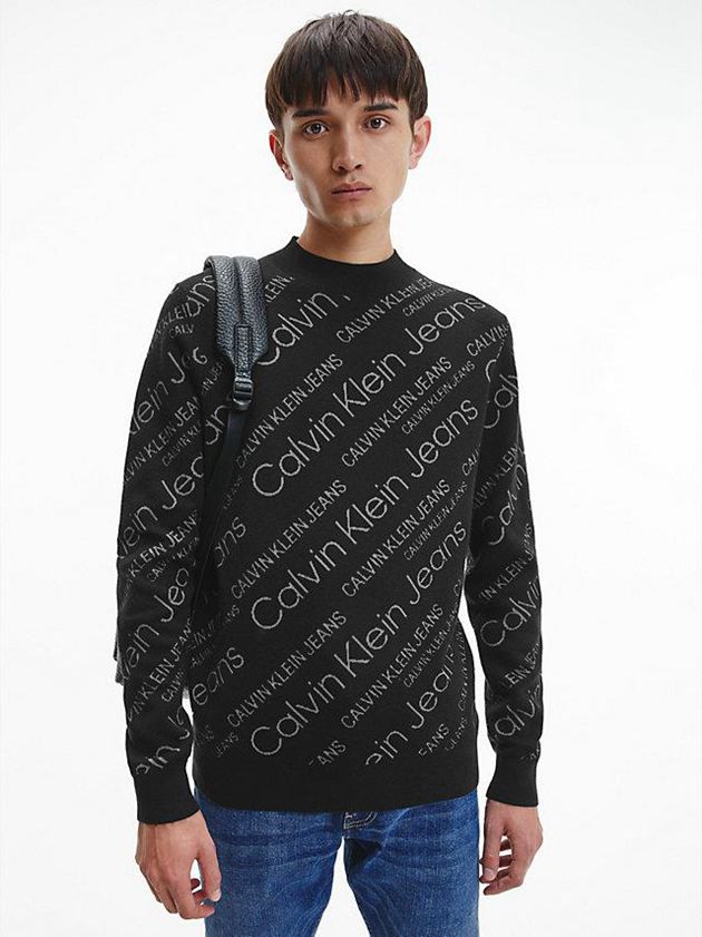 Calvin Klein USA Recycled All-Over Logo Jumper Mens Sweater Black 2584609-DI